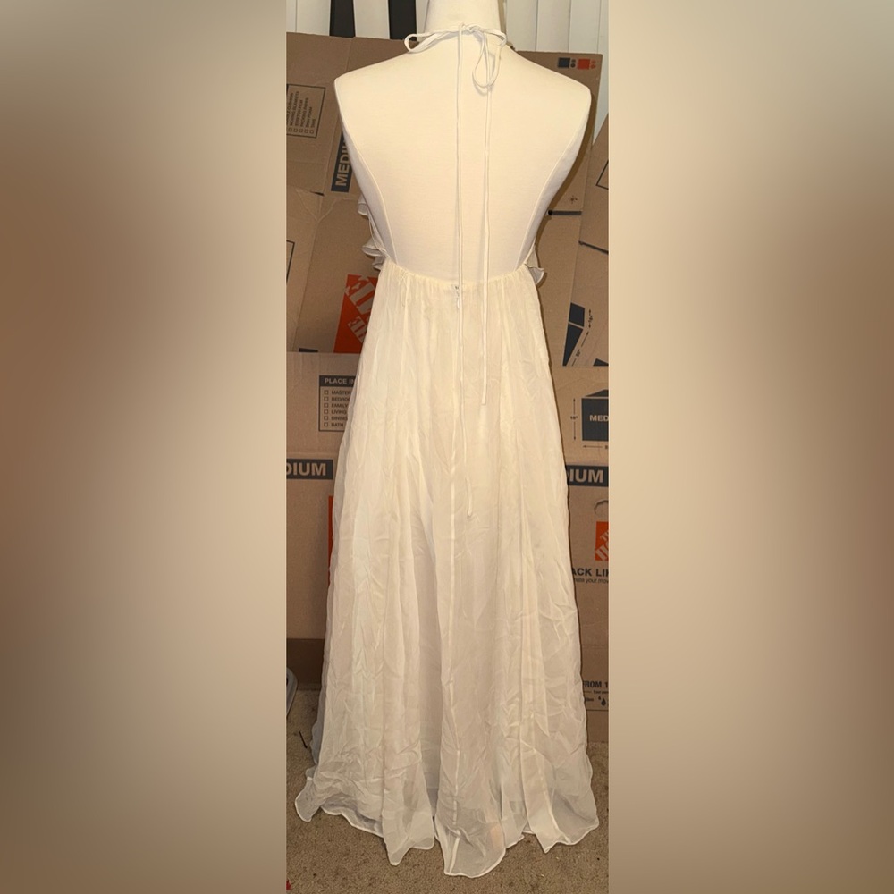 Robert Rodriguez ivory chiffon open back halter Maxi dress sz 0 - Picture 2 of 3